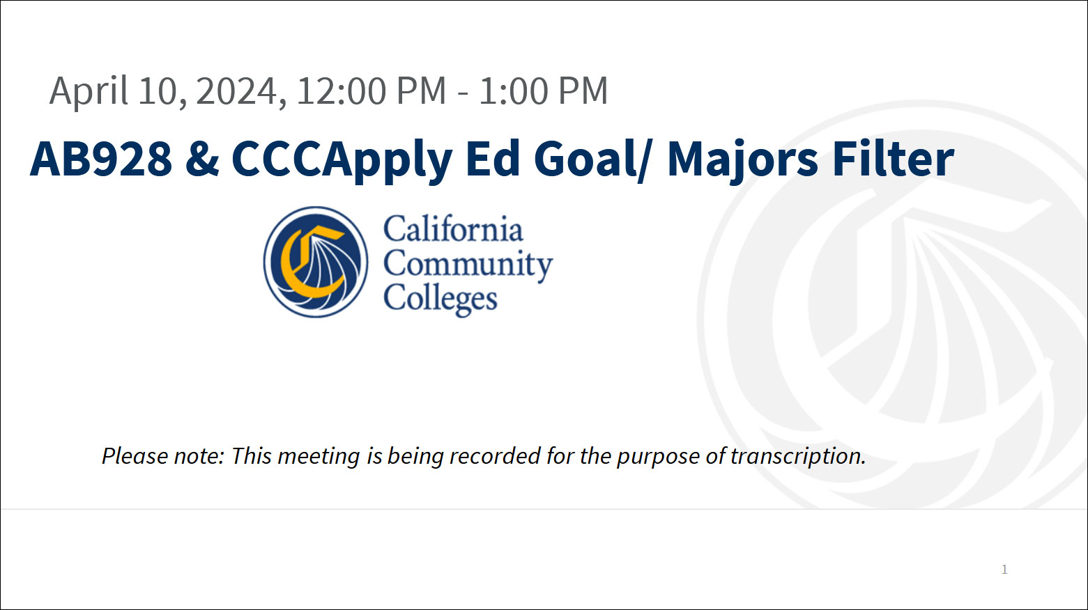 Preview of first page of Webinar: CCCApply Majors Filter for Associate Degree for Transfer