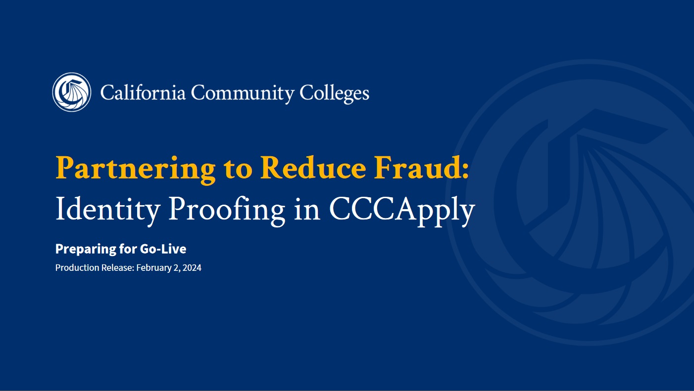 Preview of first page of Webinar: Enhancing Security in CCC Admissions with ID Proofing